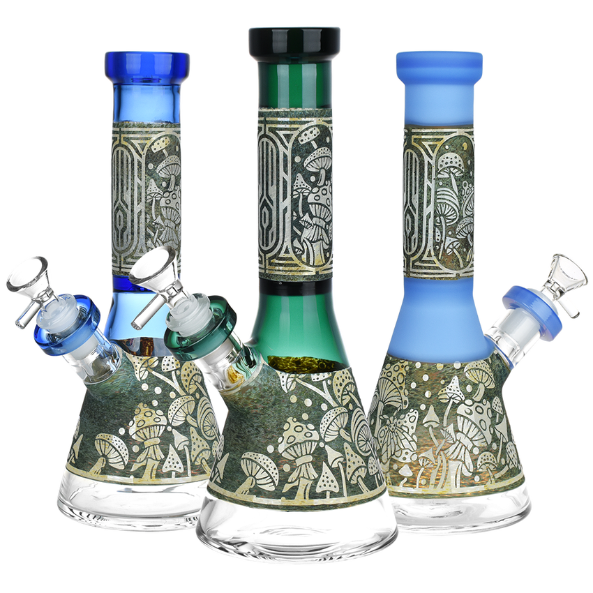 Photograph of product: Bong - 9" Mushroom Melange Etched Glass Beaker Assorted