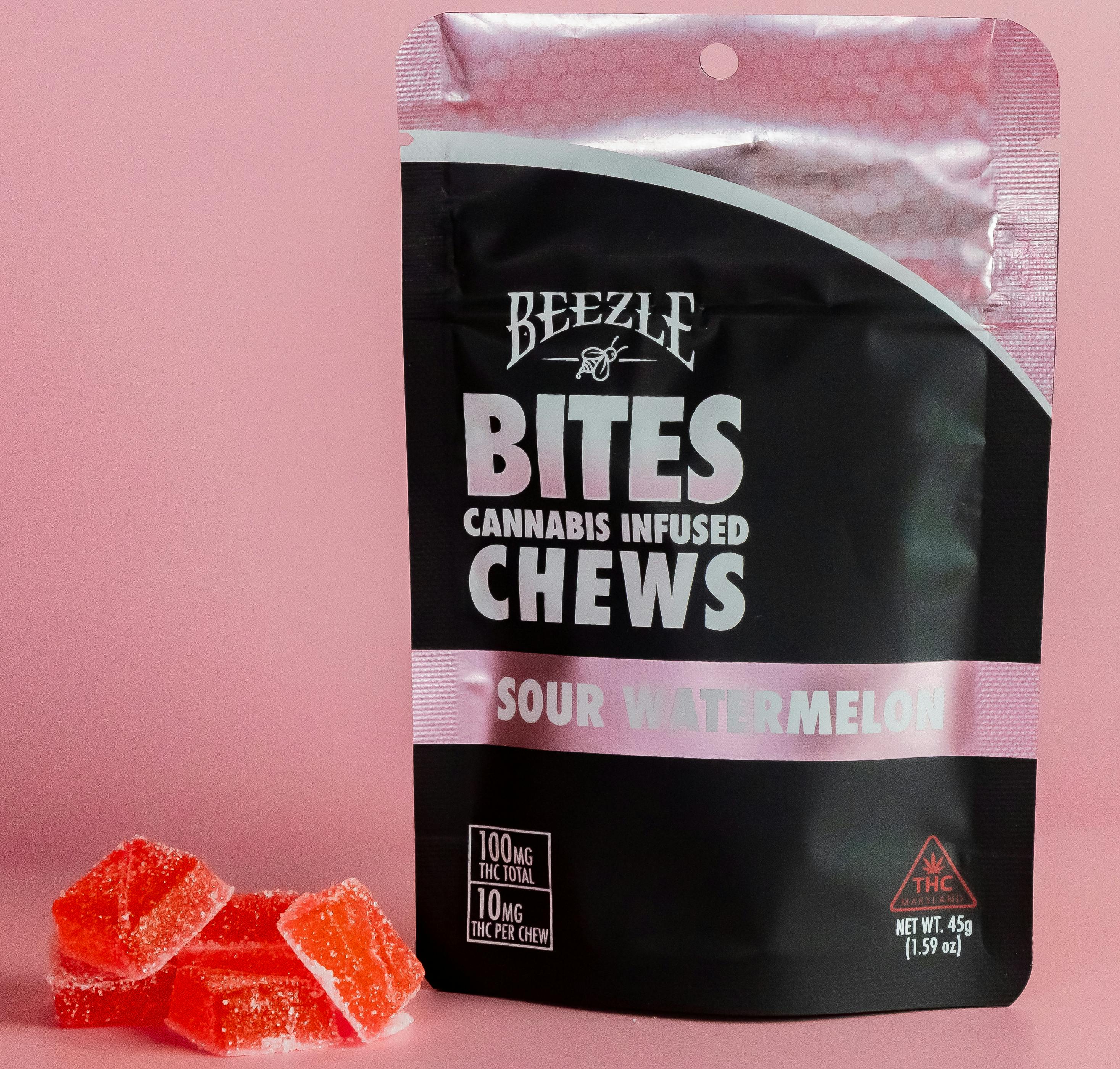 Photograph of product: Beezle Bites - Sour Watermelon Chews 10mg 10pk