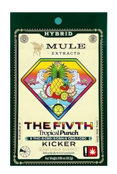 Photograph of product: Mule | 100mg 2-Piece Tropical Punch The FIVTH 5:5:5:5:1 TH-oui CBD CBN CBG CBC Kicker Hybrid