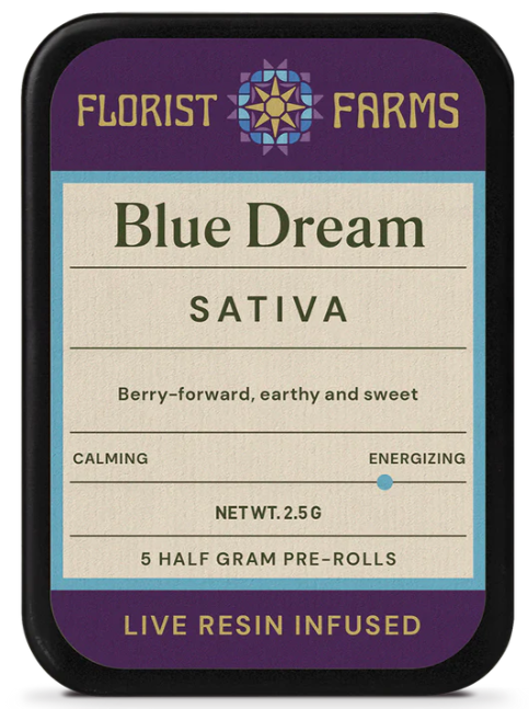 Photograph of product: Florist Farms | Blue Dream | 0.5g Live Resin Infused Pre-rolls | 5pk
