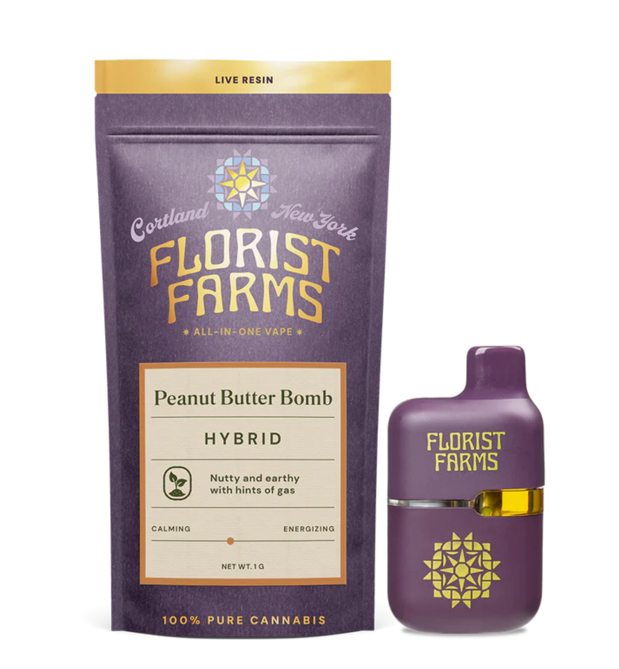 Photograph of product: FLORIST FARMS | PEANUT BUTTER BOMB | 1 GRAM LIVE RESIN AIO