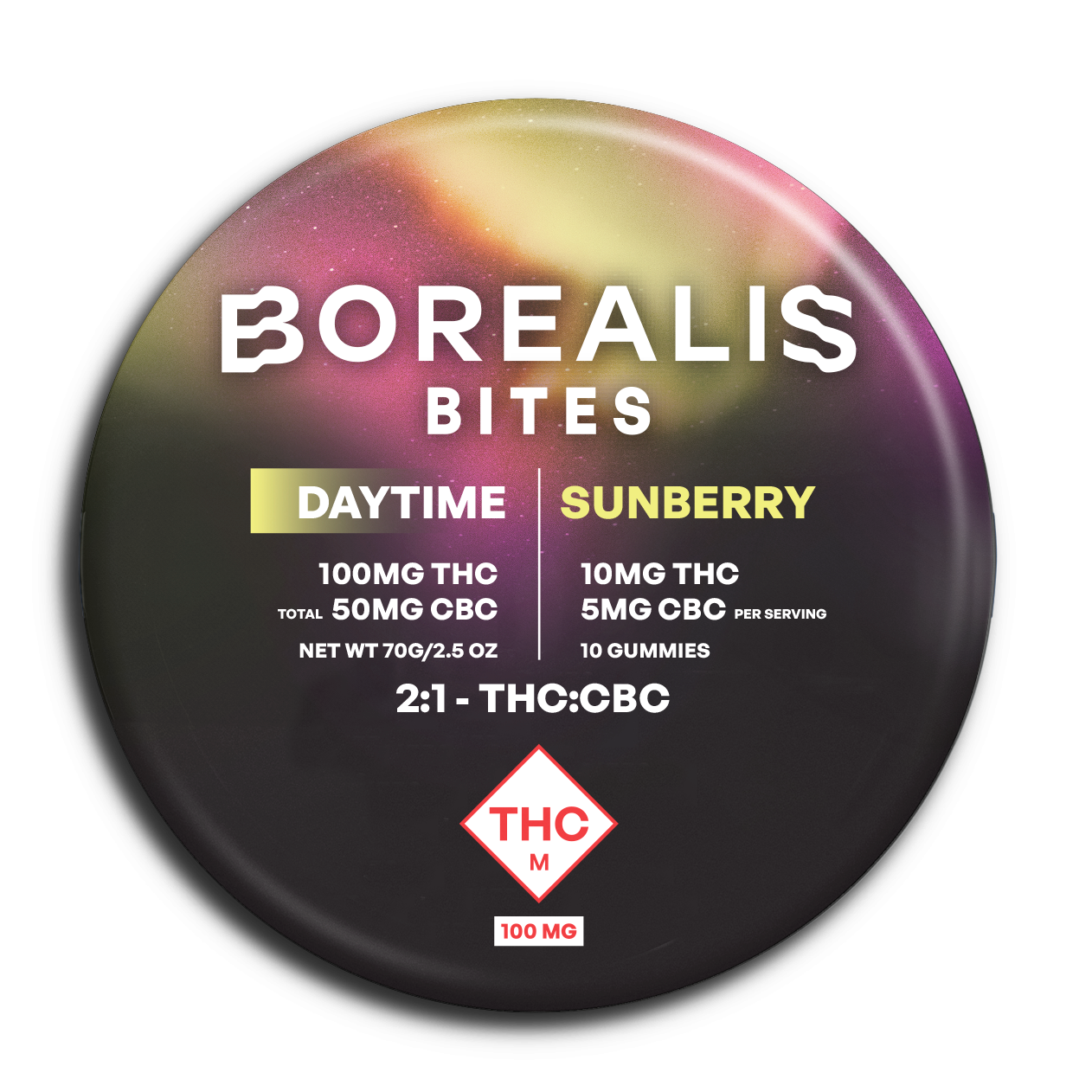 Photograph of product: 2:1 TH-oui/CBC Sunberry - Borealis Bites - 100mg Gummies