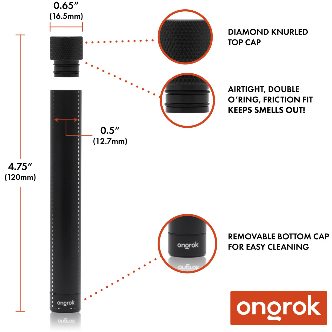 Photograph of product: ONGROK - Smell Proof Premium Storage Tube, 0.75 x 5", Black
