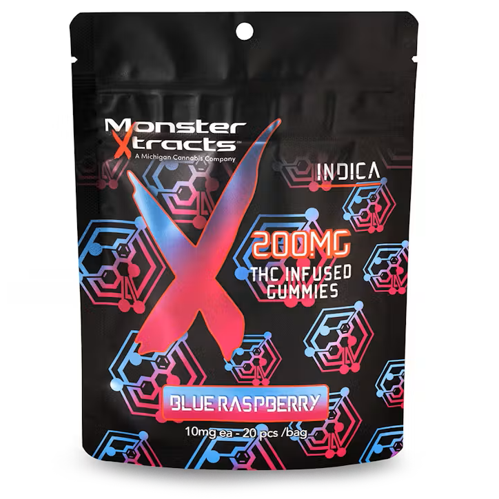 Photograph of product: Monster Xtracts Blue Raspberry Gummies 200mg Rec
