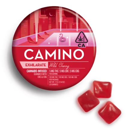 Photograph of product: Wild Cherry Exhilarate [H/S] | 100mg 5:5:5 CBC:CBG:THC | 20PK Gummy | Camino