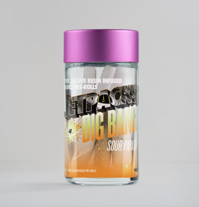 Photograph of product: Jetpacks Sour Papaya Infused Pre Roll 5 Pack