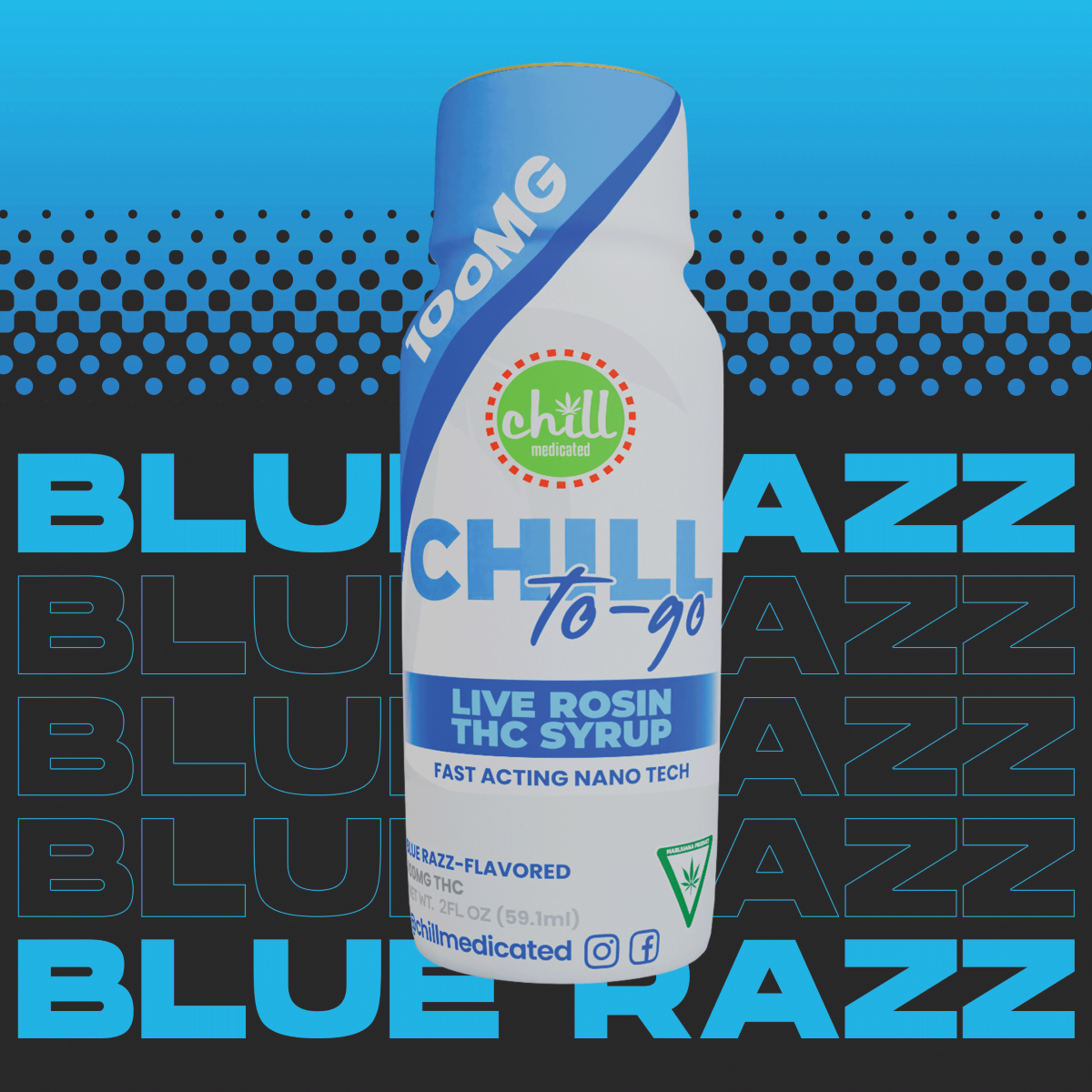 Photograph of product: CHILL - TO-GO BLUE RAZZ - LIVE ROSIN SYRUP - 2 FL OZ - 100MG