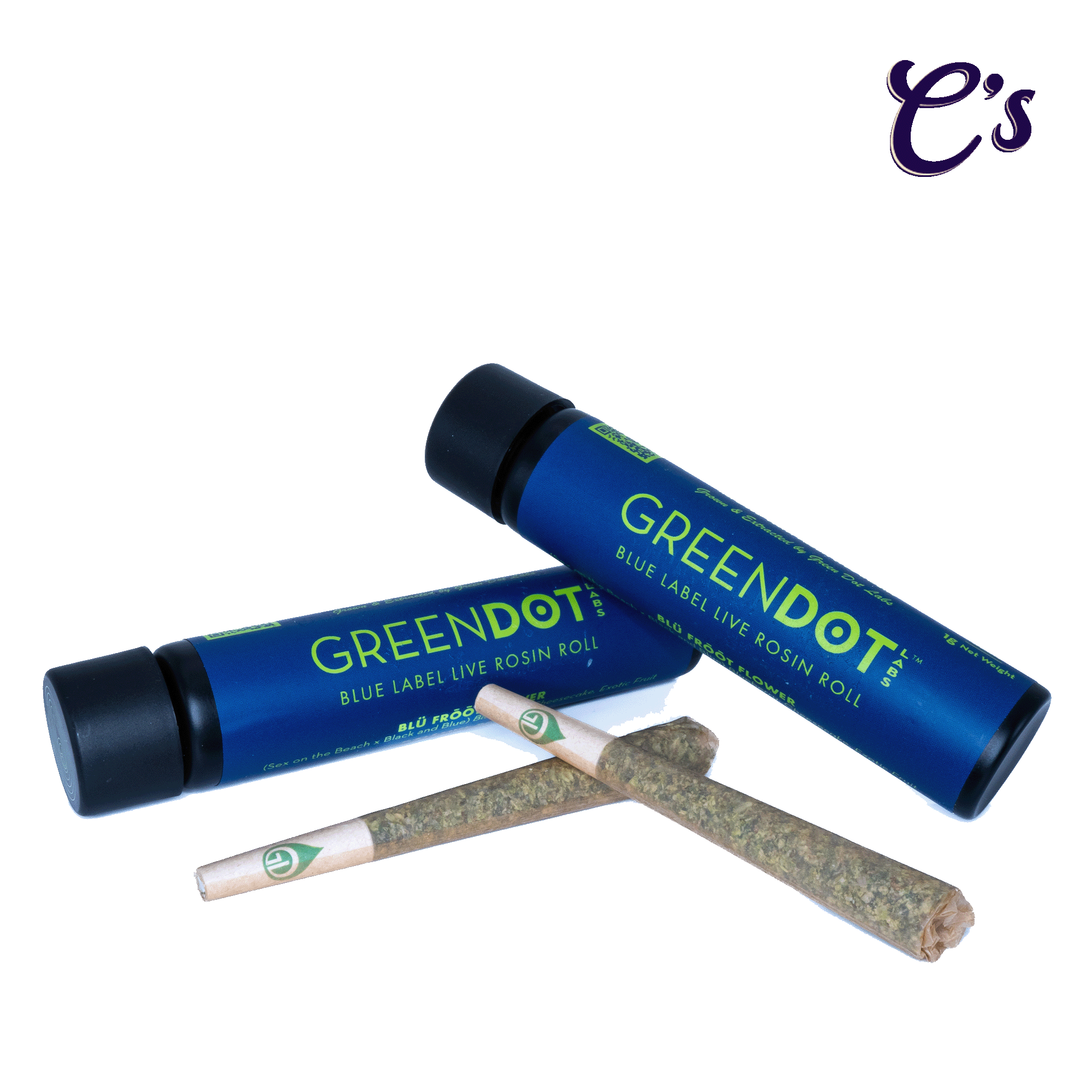 Photograph of product: Green Dot | Blue Label Live Rosin Pre-Roll | Otoro + Otoro 1 g