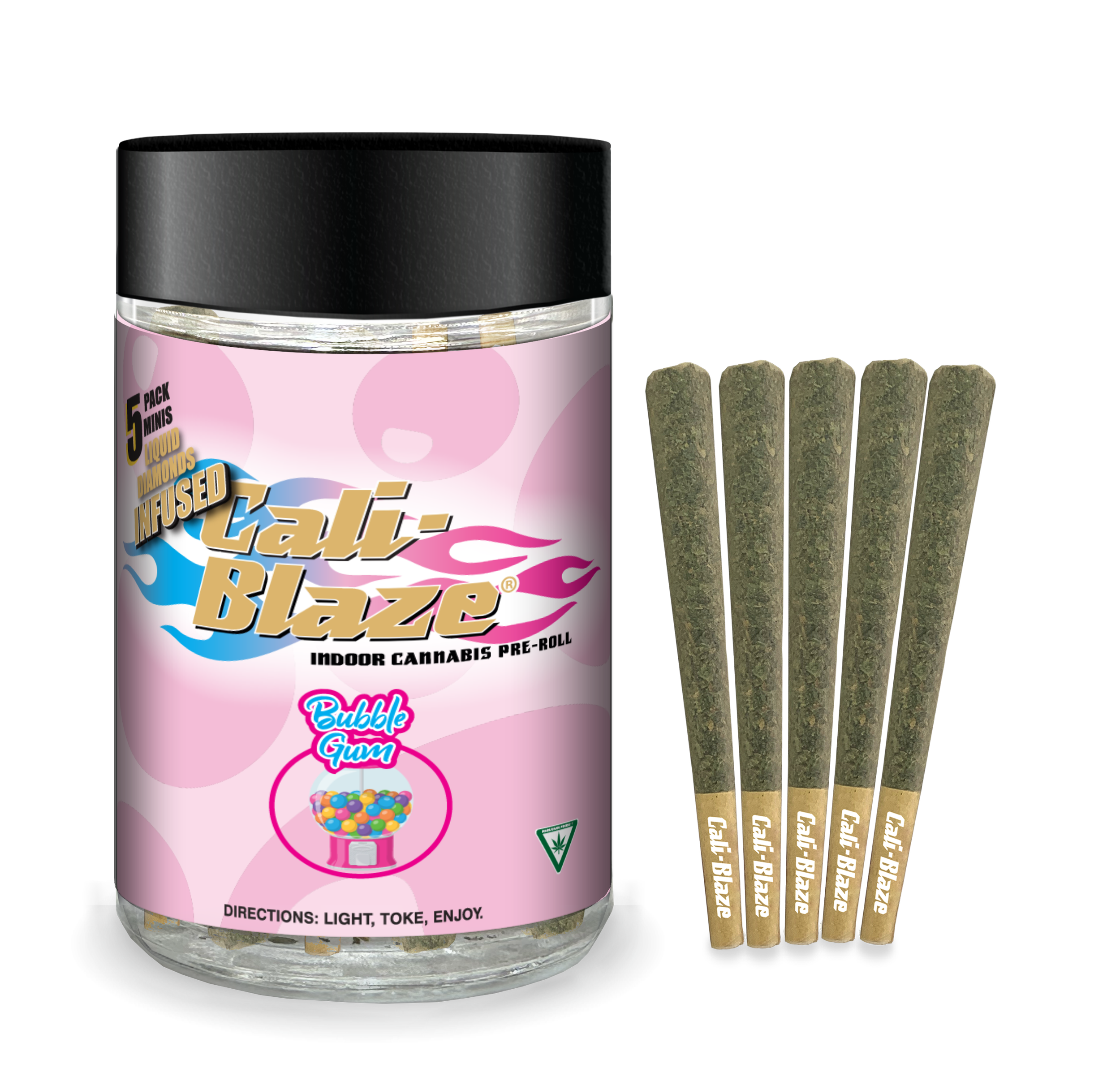 Photograph of product: Cali Blaze | Bubble Gum | Infused  Pre-roll Pack | 0.7g x 3 | Oui'd