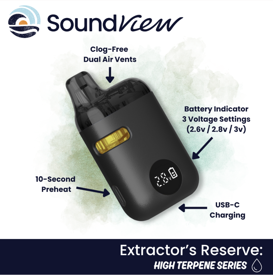 Photograph of product: SoundView Extractor's Reserve: .5g AIO High Terpene Series - Blue Dream T84.833 H 00112