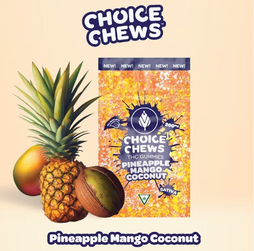 Photograph of product: Choice Chews Pineapple Mango Coconut Gummies 200mg