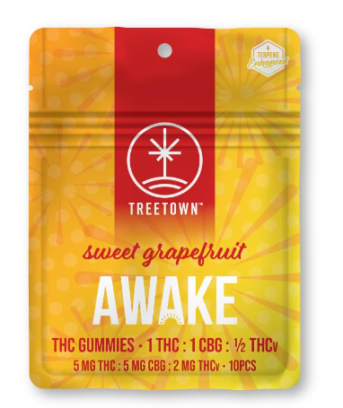 Photograph of product: 1:1:1/2 Awake | Sweet Grapefruit | 5mg TH-oui x 5mg CBG x 2mg TH-ouiv | 5pk | TreeTown