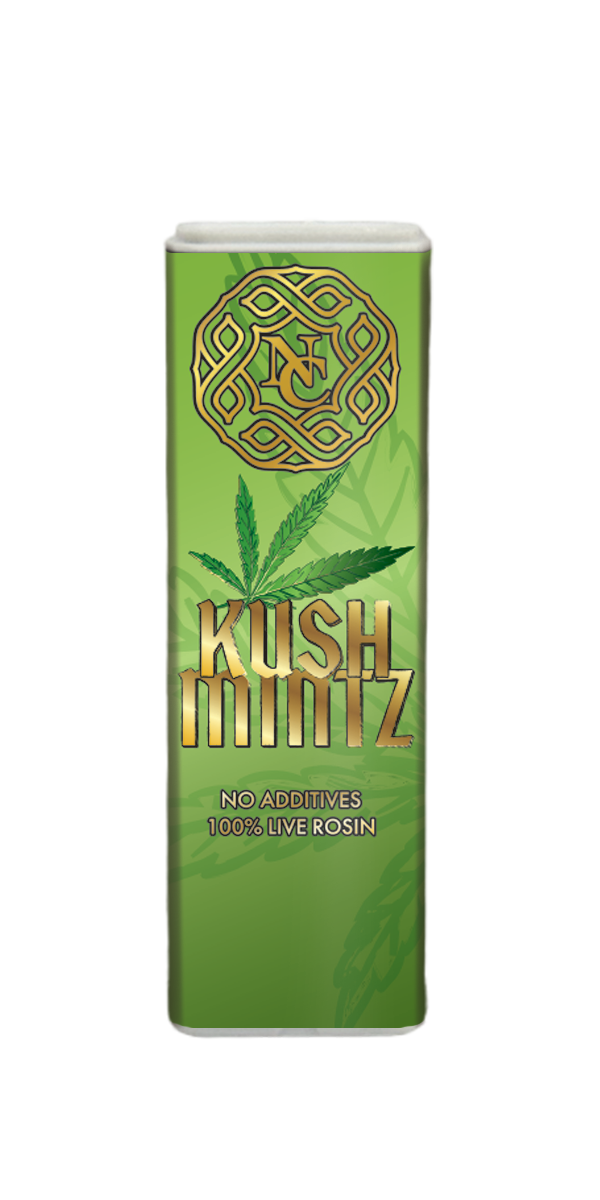 Photograph of product: Kush Mintz Fun Size au chocolat Rosin Vape by North Coast x Adams Family