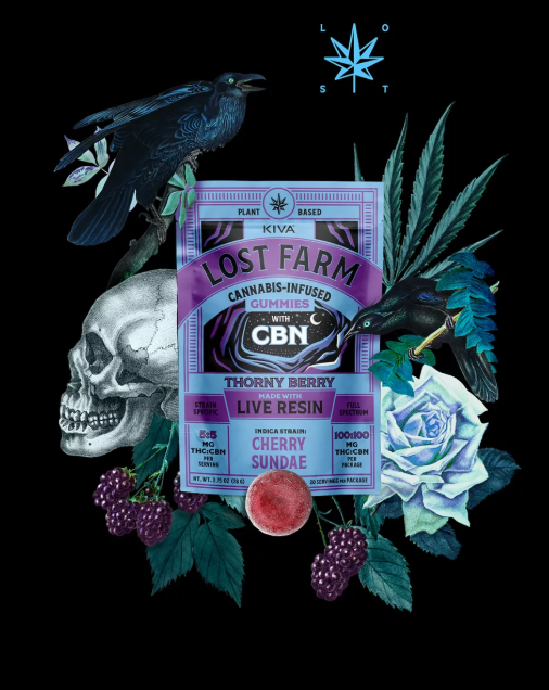 Photograph of product: KIVA Cherry Sundae xThorny Berry (I) - (1:1) (TH-oui:CBN) Live Resin Gummies (100mg)