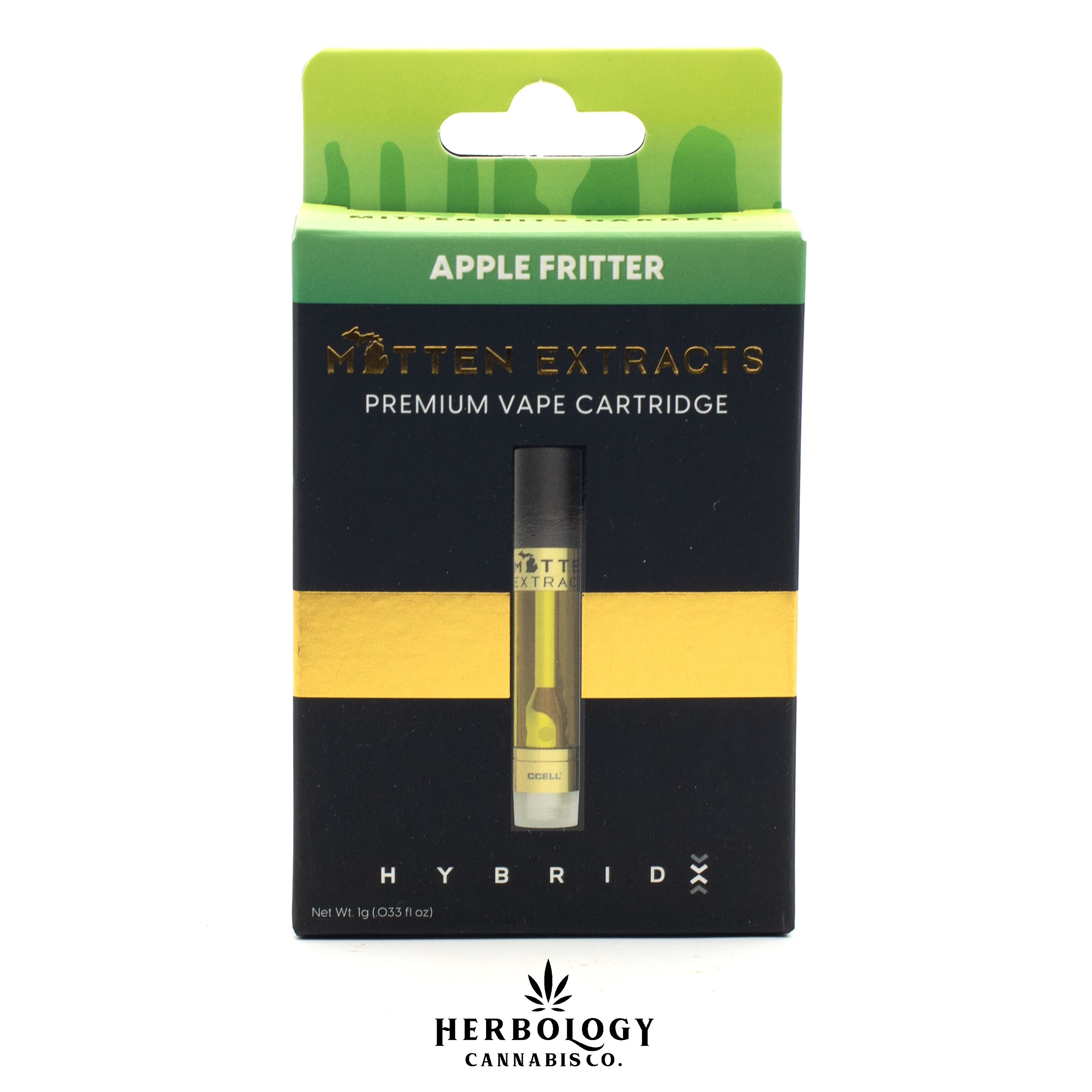 Photograph of product: Mitten Extracts | Distillate 510 Cart | Apple Fritter | 1g