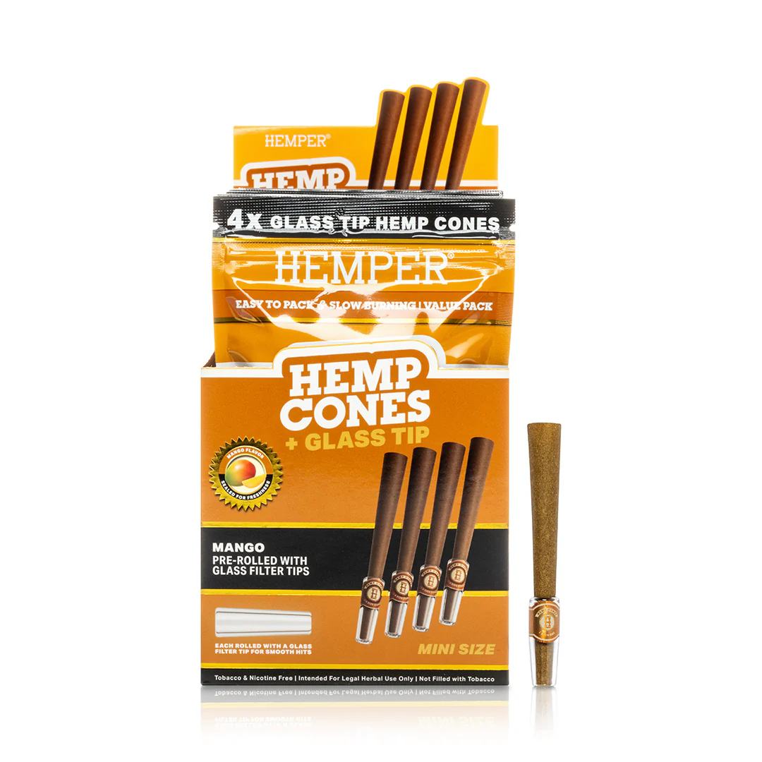 Photograph of product: Hemper - Mini Size Hemp Cones + Glass Tip | 4PK