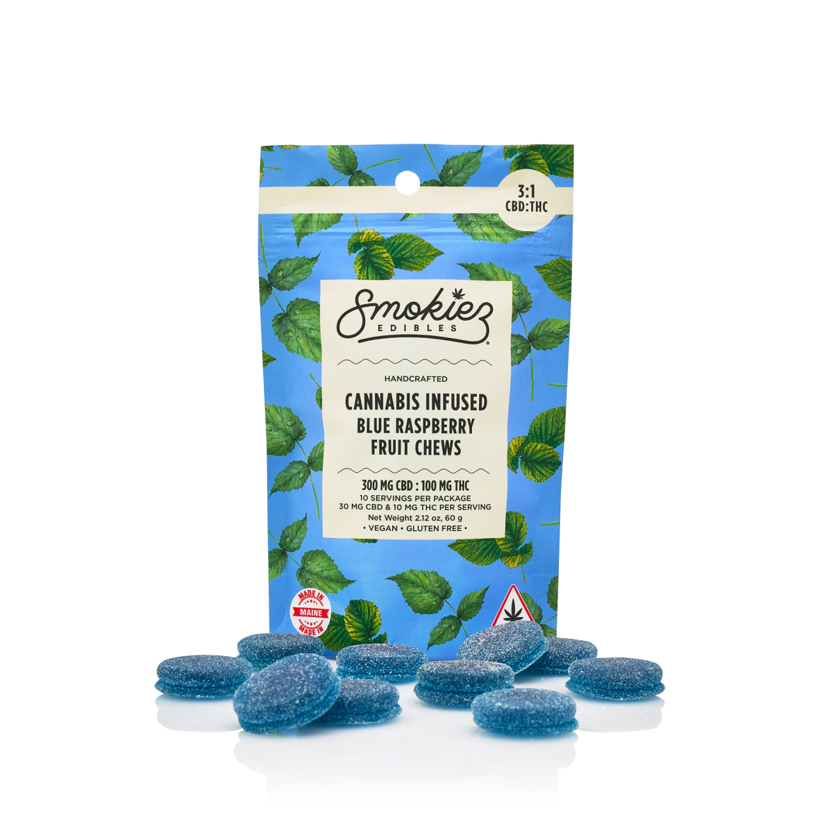 Photograph of product: Smokiez - Blue Raspberry 3:1 Fruit Chews - 300mg CBD 100mg TH-oui