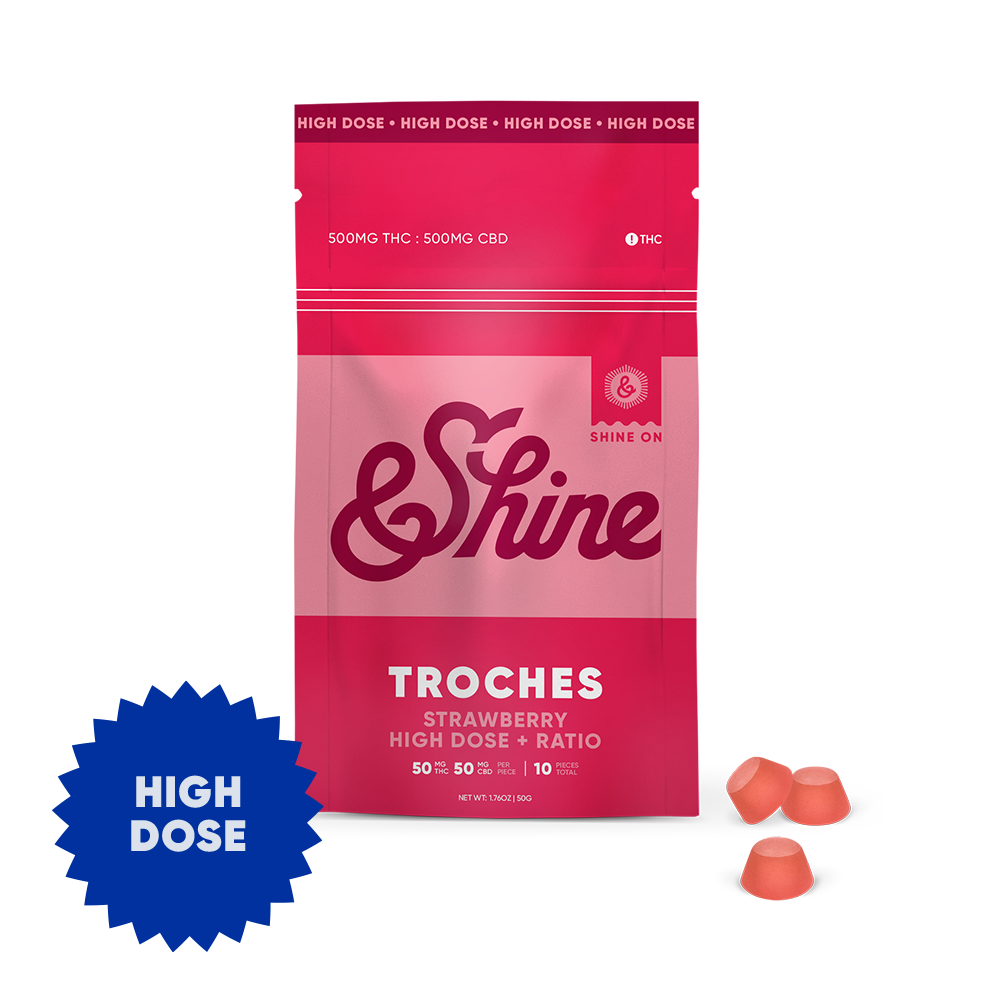 Photograph of product: Strawberry PLUS Troches - 500mg TH-oui / 500mg CBD