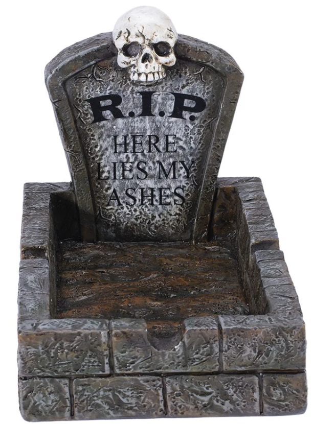 Photograph of product: Fujima | RIP Tombstone Polyresin Ashtray | 6.3"
