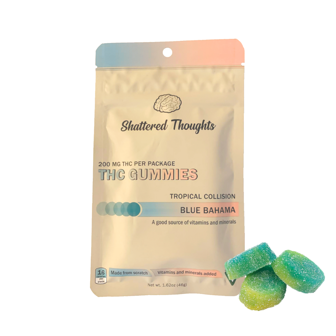 Photograph of product: Shattered Thoughts | Blue Bahama Gummies | 10x20mg | 200mg