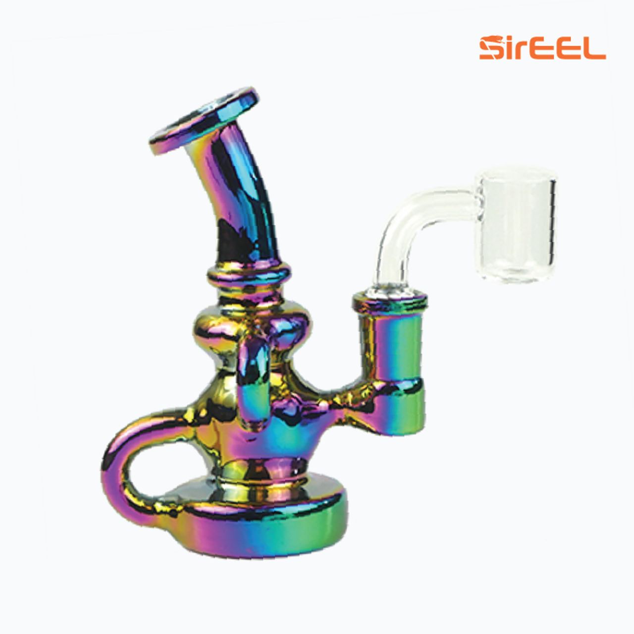 Photograph of product: SirEEL - 5" Iridized Recycler Rig - 14mm Quartz Banger - Assorted Colors