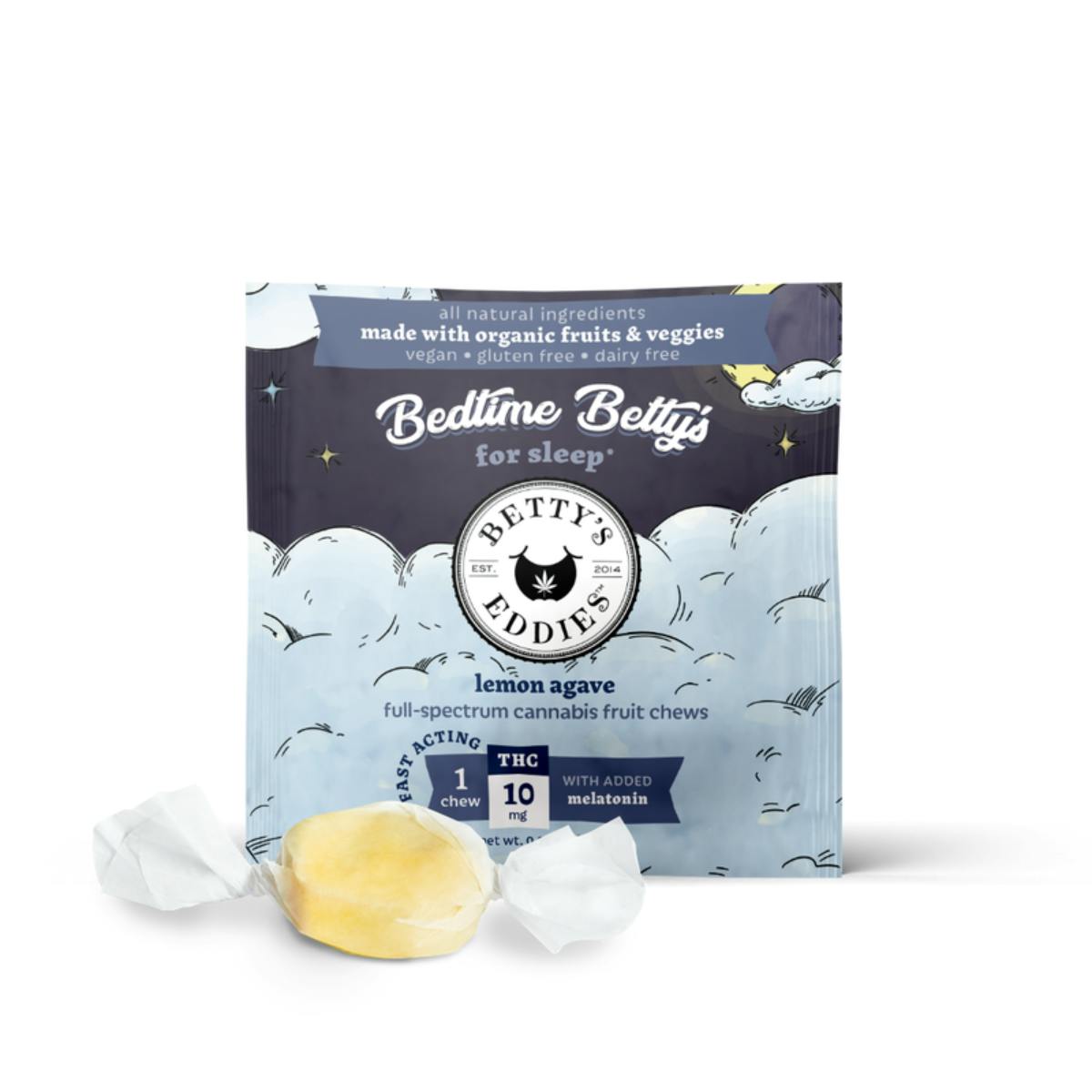 Photograph of product: Betty's Eddies - Bedtime Fruit Chews 5mg - Lemon Agave (single)