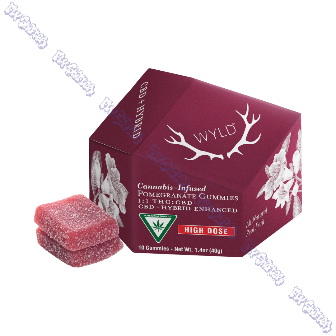 Photograph of product: WYLD Pomegranate Gummies CBD/TH-oui 200mg/200mg