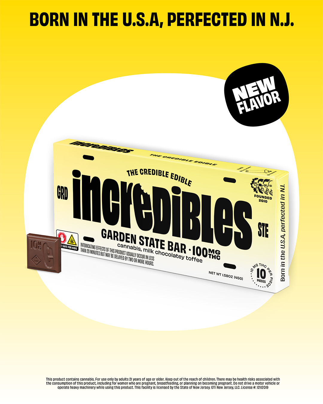Photograph of product: Incredibles - Garden State (Toffee) Chocolate Bar - 100mg