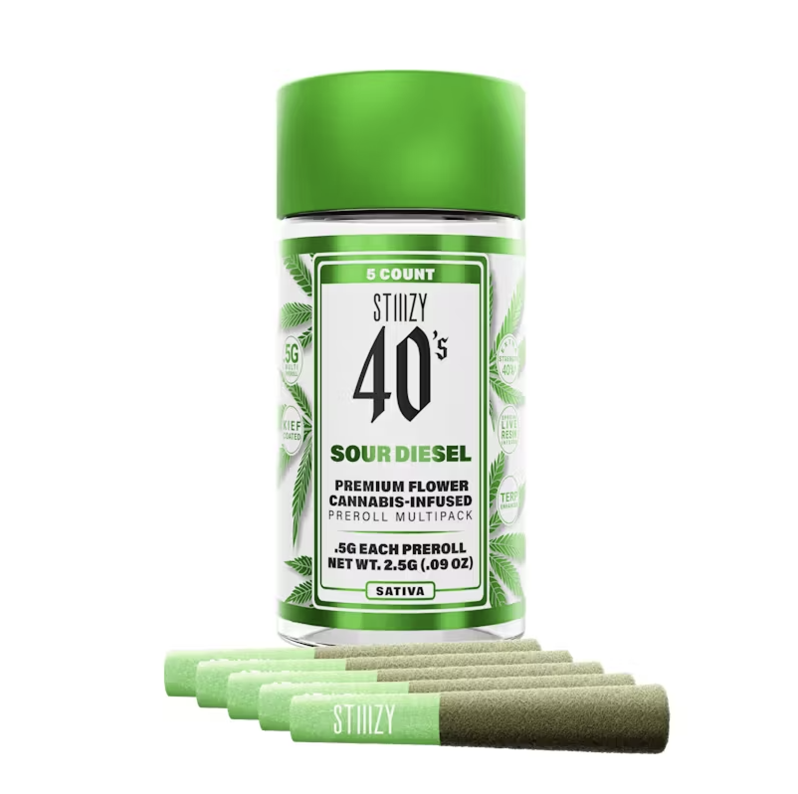 Photograph of product: 40's Infused 5pk 2.5g - Sour Diesel (S)