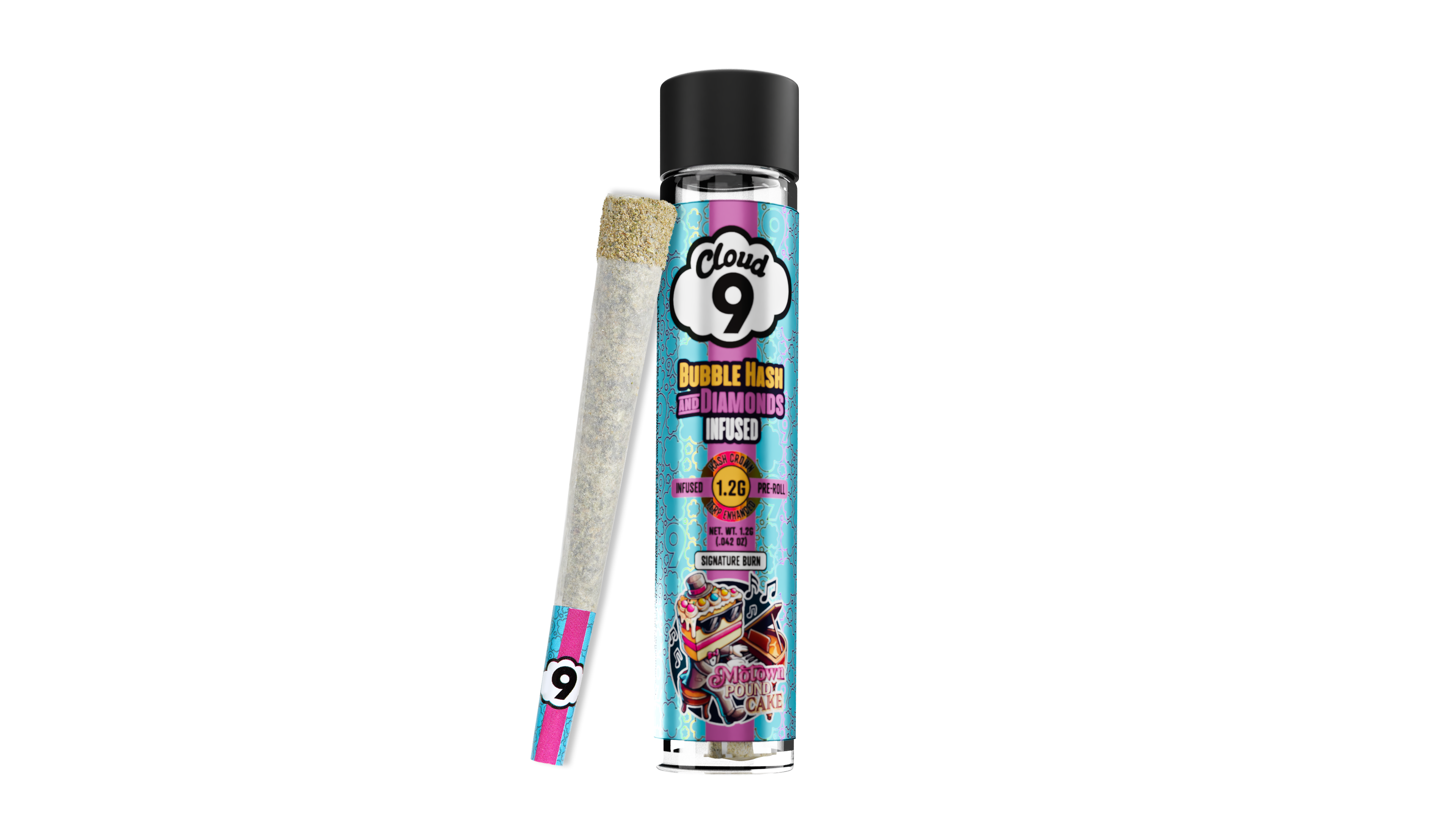 Photograph of product: Cloud 9 - Motown Poundcake Bubble au chocolat and Diamond Infused Pre-Roll 1.2g