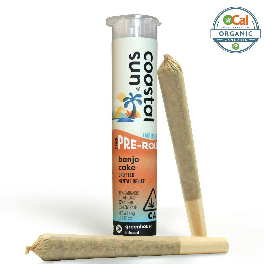 Photograph of product: Banjo Cake Infused Greenhouse 0.75g Pre-Roll 2pk 1.5g