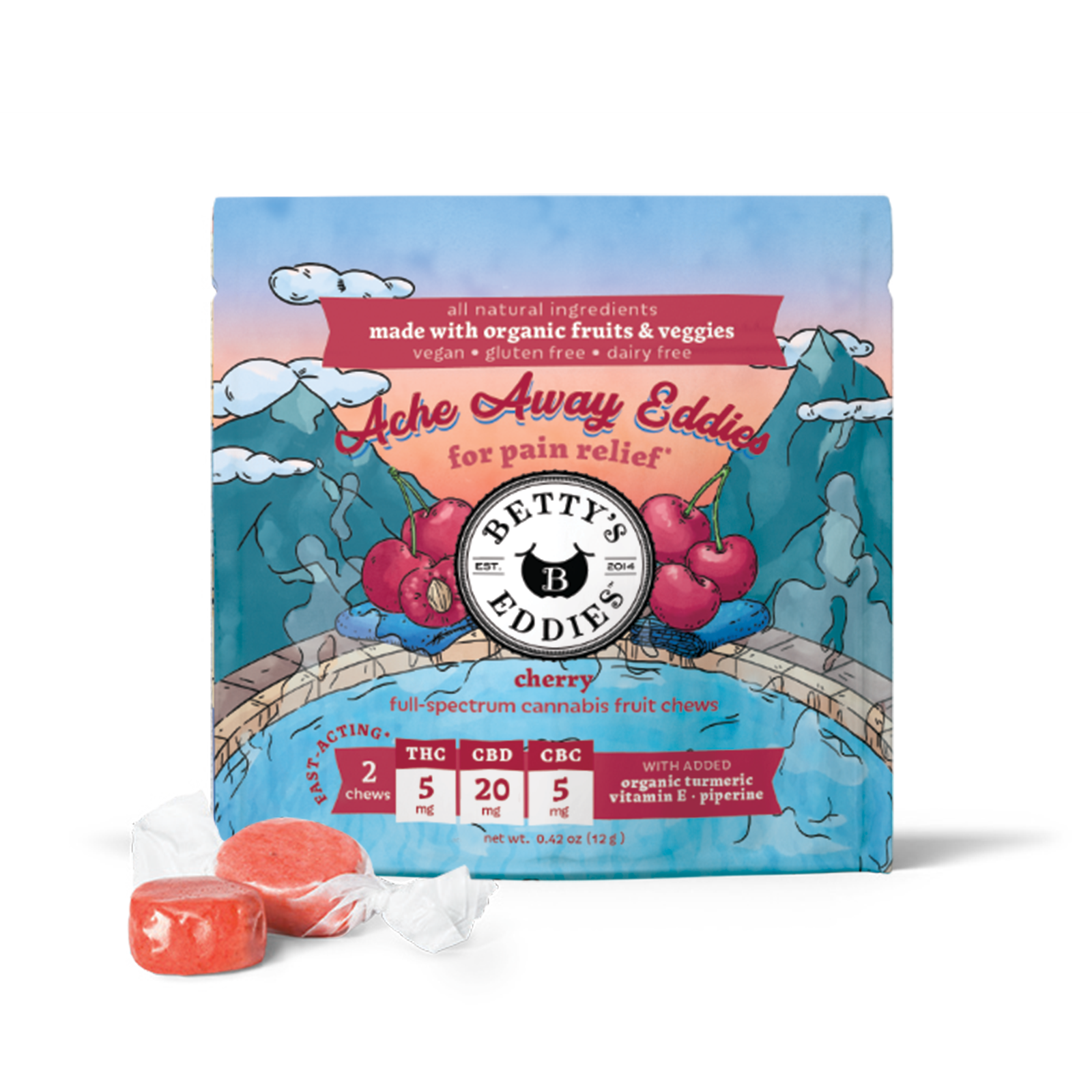 Photograph of product: Betty's Cherry Ache Away Chews 10PK
