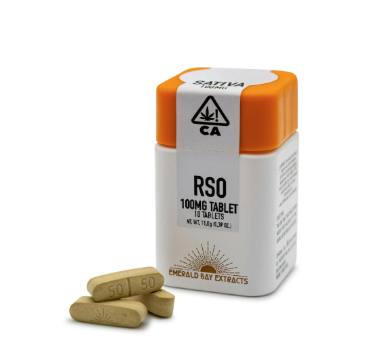 Photograph of product: Emerald Bay Extracts Mandarin Mimosa RSO Tablets (10 X 100mg)