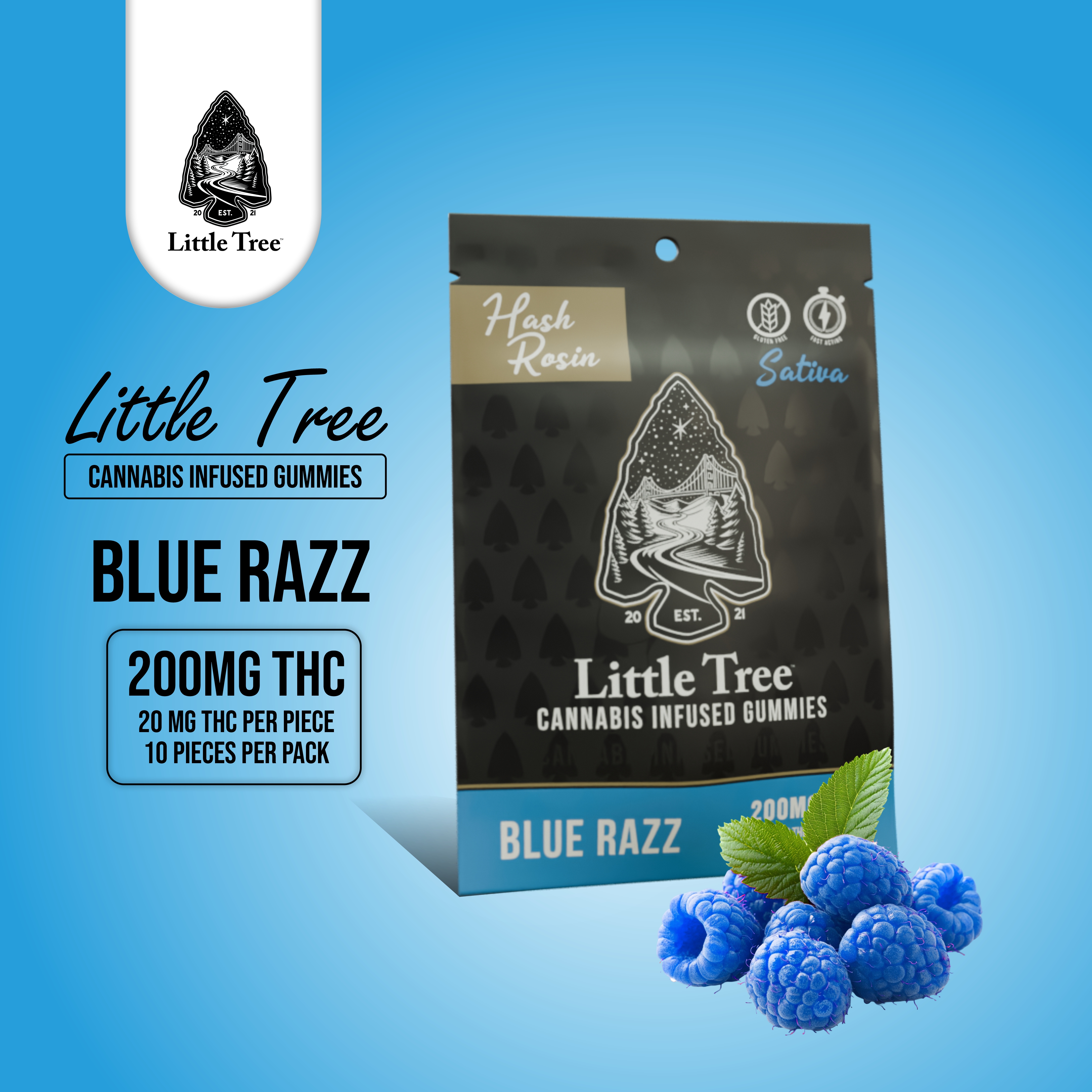 Photograph of product: Little Tree au chocolat Rosin Gummies Blue Razz 200mg