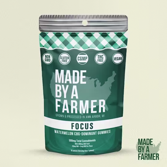 Photograph of product: Made By A Farmer 450mg CBG Gummies - Focus Watermelon