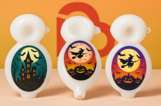 Photograph of product: SirEEL | Accessories | Glass + Pipes | 4" Oval Halloween Transfer Print Pipe