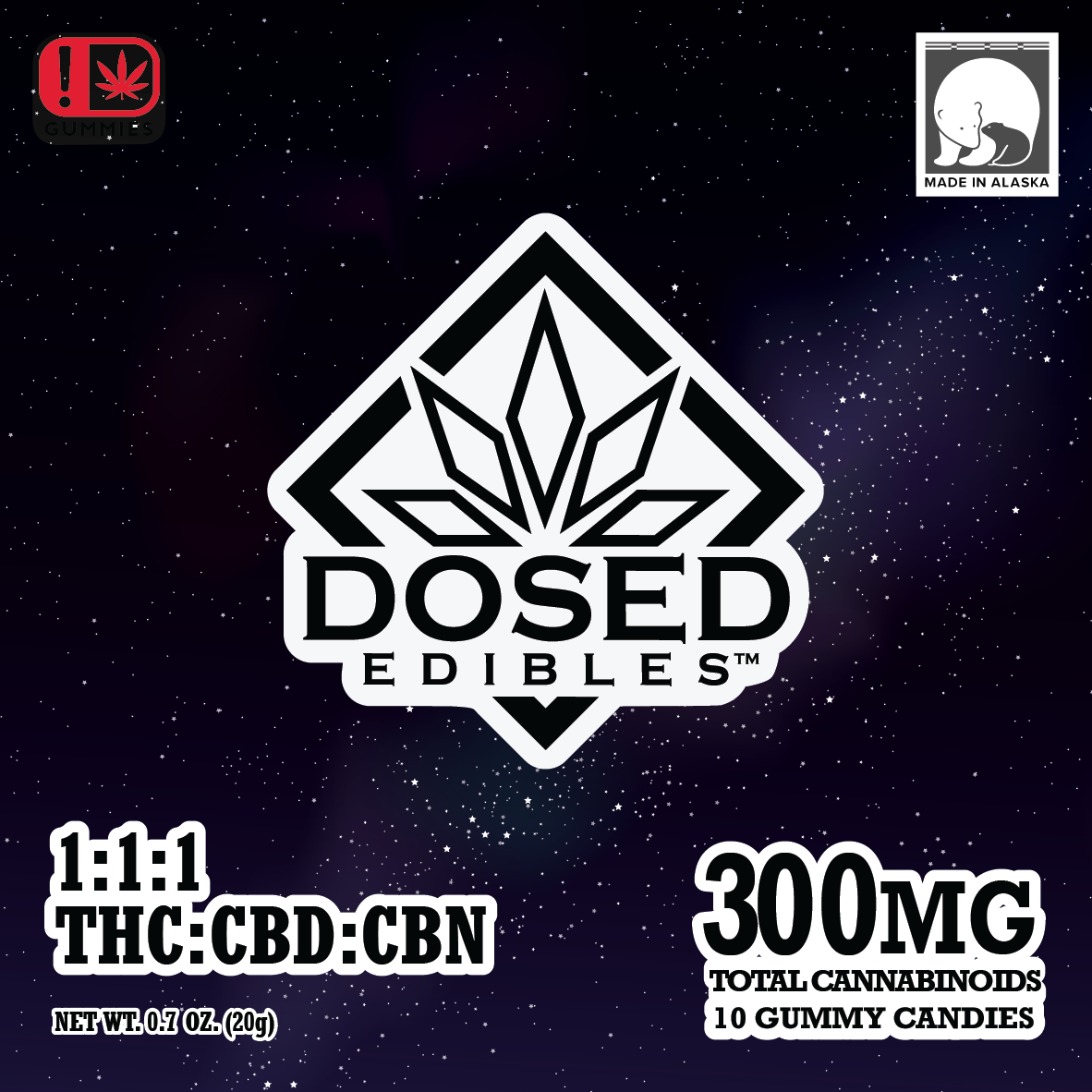 Photograph of product: Dosed Edibles Gummies | 1:1:1 TH-oui:CBD:CBN | 100mg | 10pk