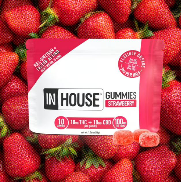 Photograph of product: In House Gummies Strawberry 1:1 TH-oui:CBD (H) 100mg