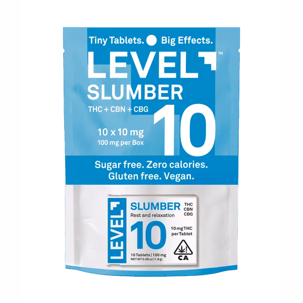 Photograph of product: Level 10 Slumber Tabs - 100mgTH-oui:50mgCBN:30mgCBG 10pk | Level