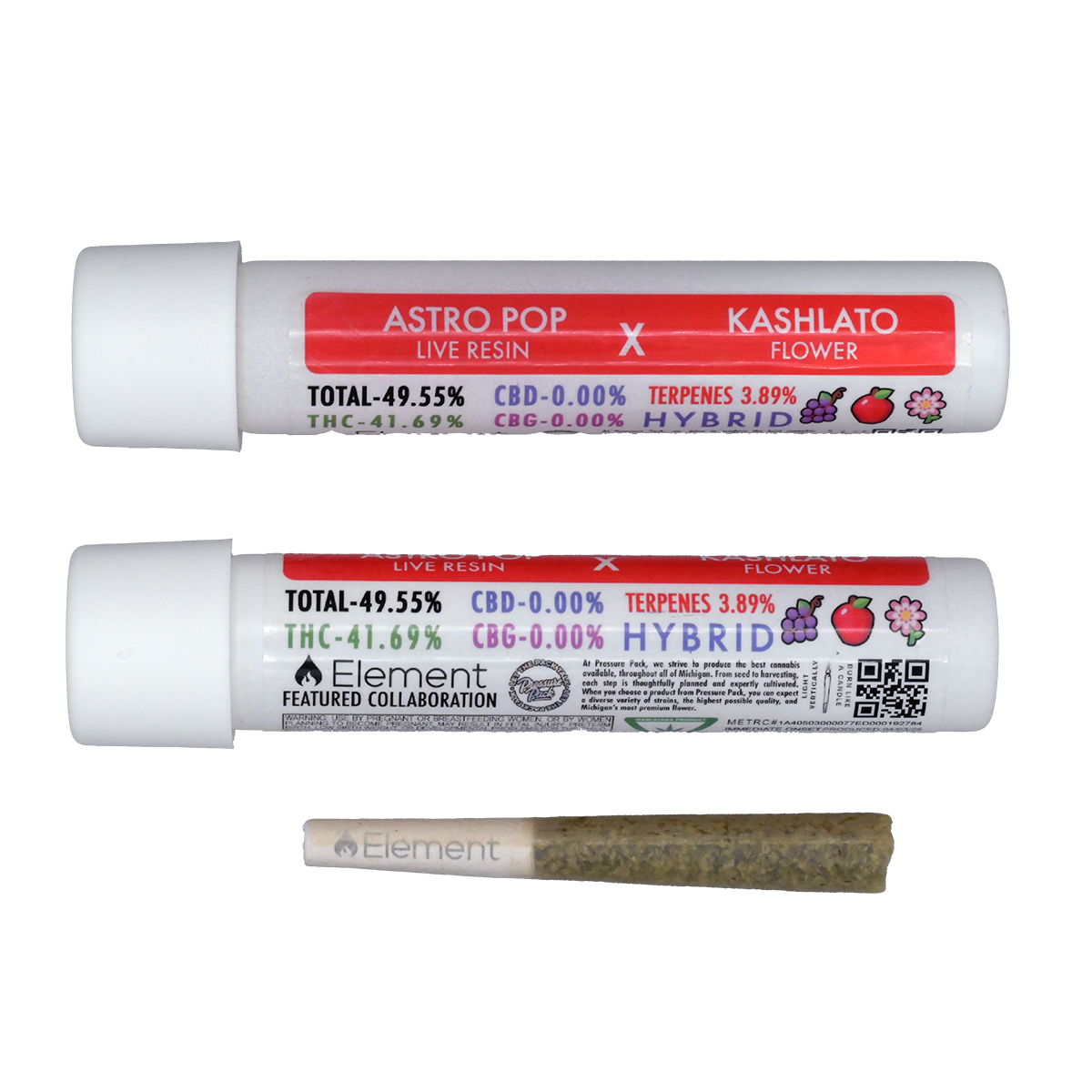 Photograph of product: Kashlato x Astro Pop Live Resin Infused Pre-Roll | Element feat. Pressure Pack | 1g (3/$40)