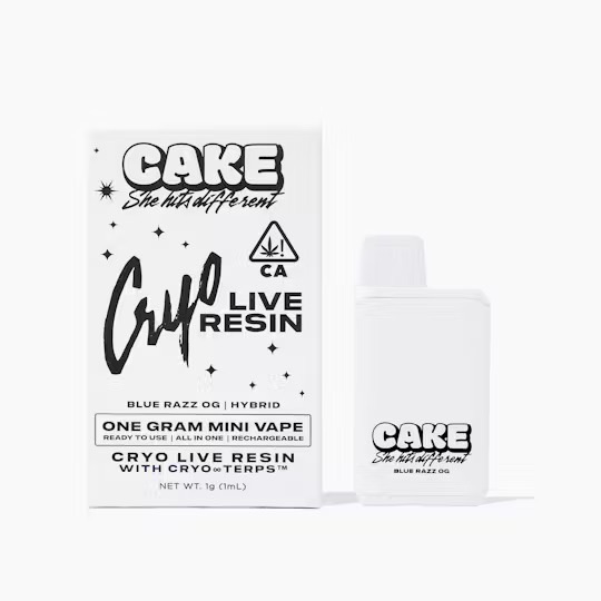 Photograph of product: CAKE: BLUE RAZZ OG 1G LIVE RESIN ALL-IN-ONE POD