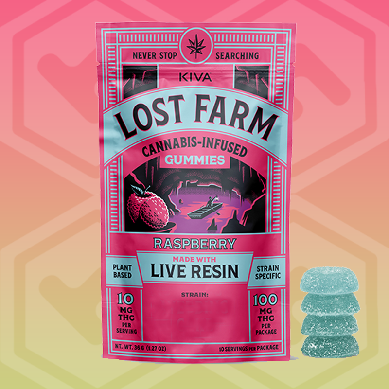 Photograph of product: Lost Farm | Raspberry | Sunset Mintz Live Resin | 100 mg | 10 Pack