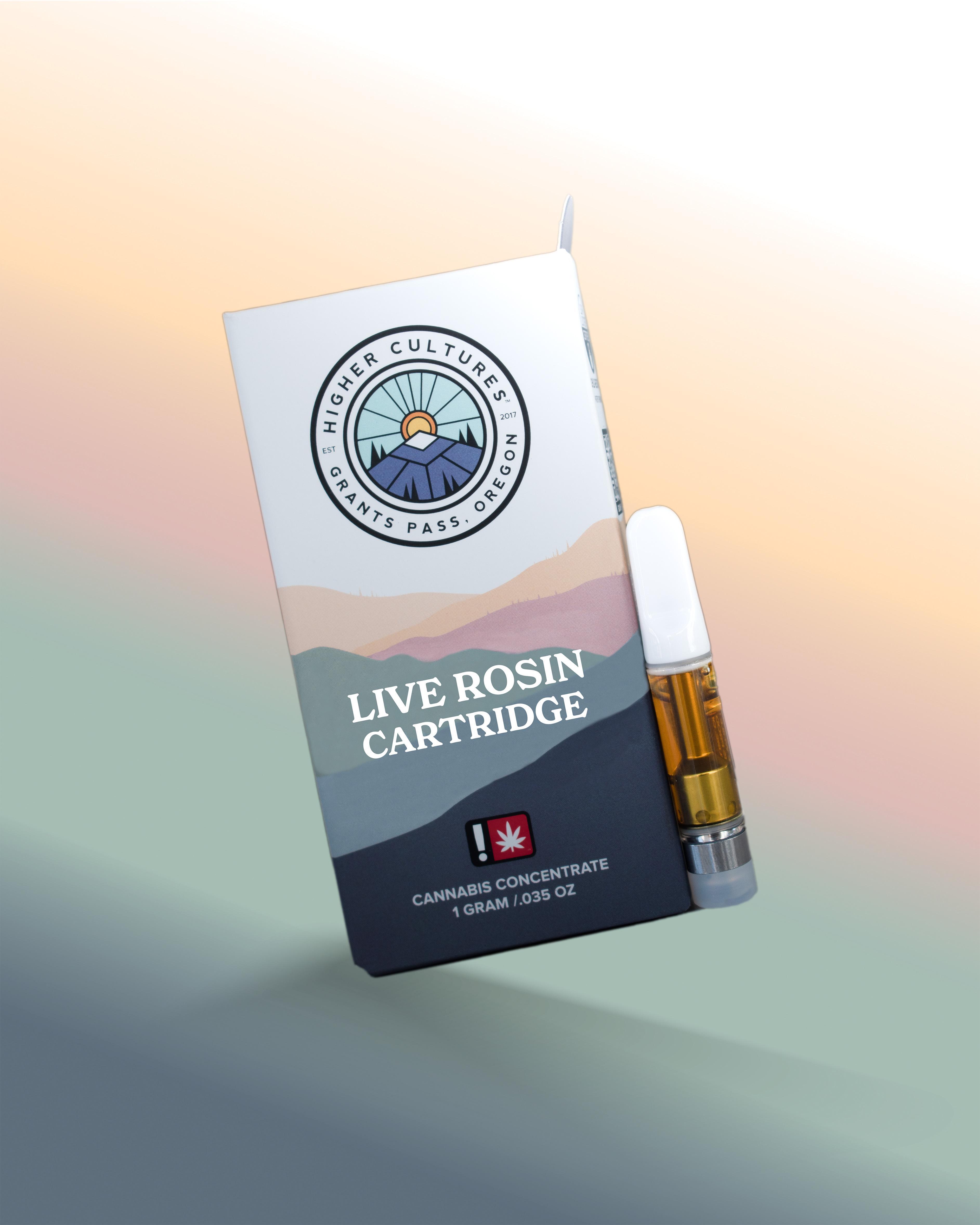 Photograph of product: Cartridge ~ Higher Cultures ~ Live Rosin ~ Oui'd ~ Banana Split