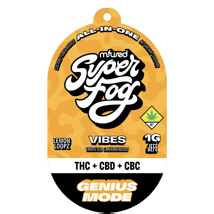Photograph of product: Super Fog Vibes Jef Genius Mode Lemon 1:1 CBC & CBD Disposable VAPE