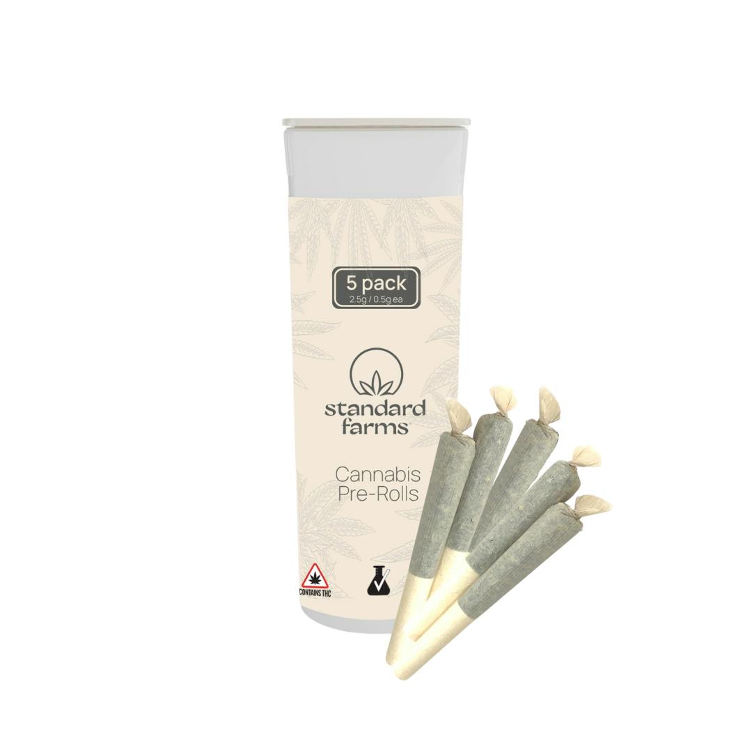 Photograph of product: Gas Mask (I) 2.5g 5pk Pre-Rolls- Standard Farms