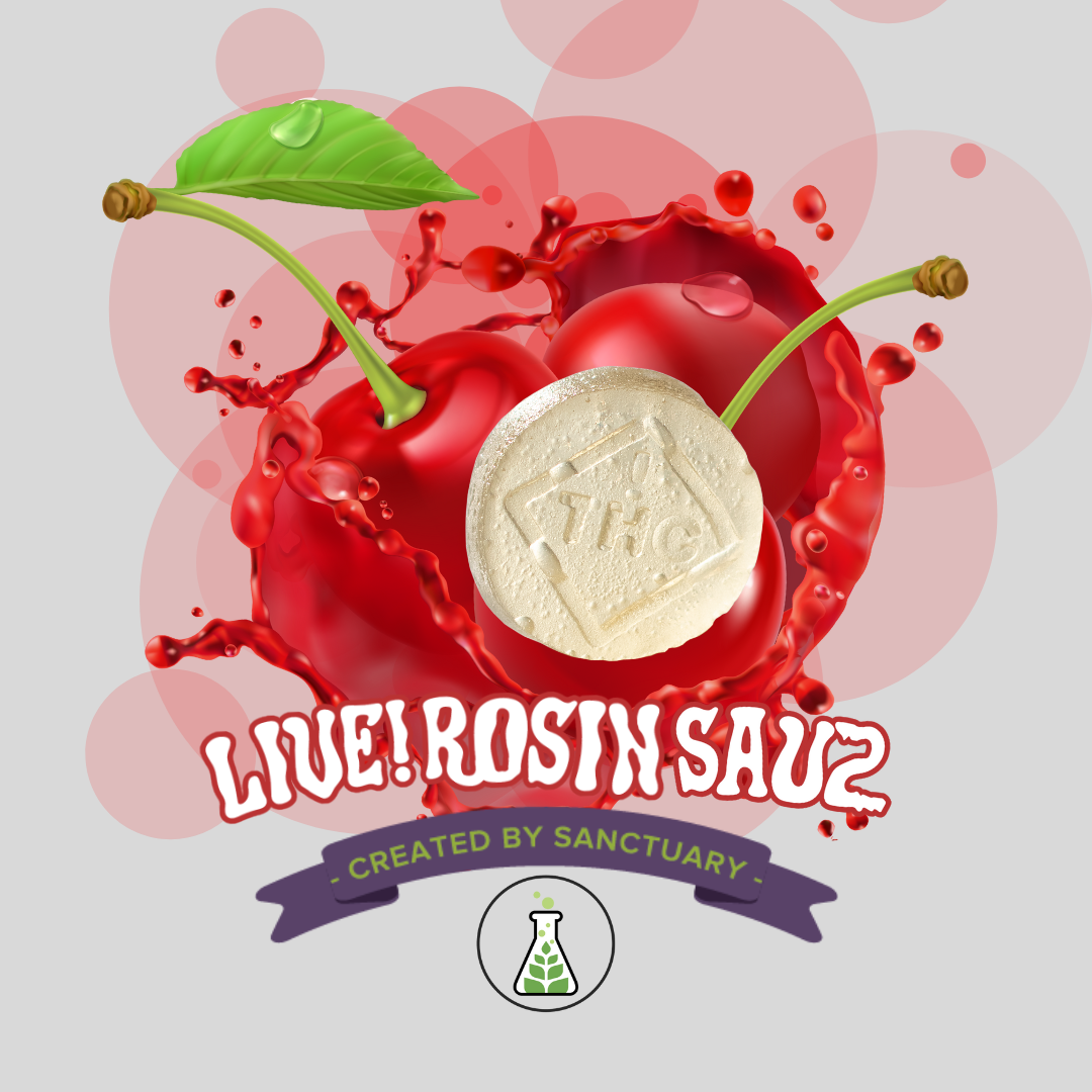 Photograph of product: Live Rosin Sauz Cherry Chews 100mg 10pk