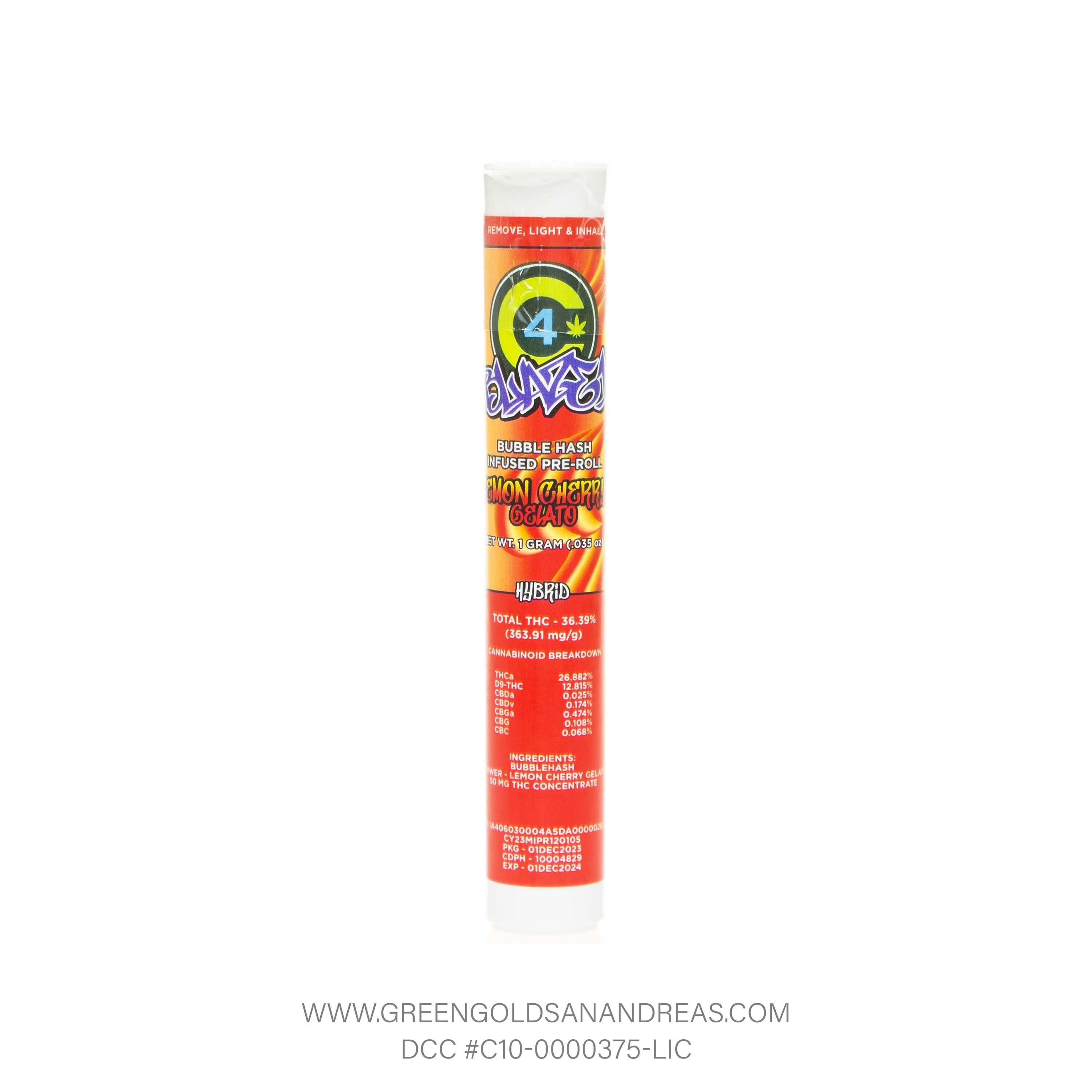 Photograph of product: Blaze 1 | Lemon Cherry Gelato Bubble au chocolat Infused Pre-roll (1g)