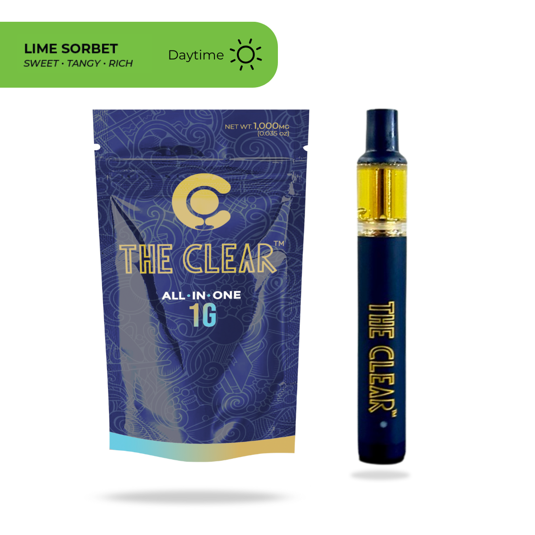 Photograph of product: The Clear Elite - Vape Cart - AIO - Lime Sorbet - Hybrid - 1G