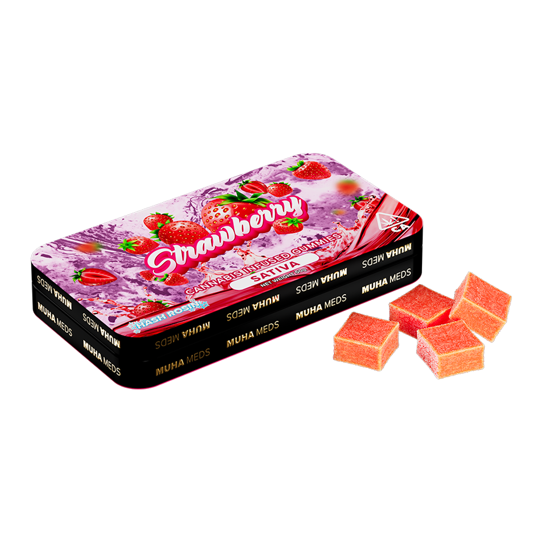 Photograph of product: Muha Meds 200mg au chocolat Rosin Gummies 10Pck | Strawberry