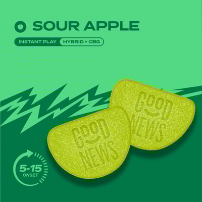 Photograph of product: Good News Gummies Instant Replay Sour Apple 1:2 CBG:TH-oui (H) 100mg